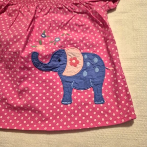 Jojo Maman Bébé girls 18-24 smocked top with elephant & flowers pink & white Guc - Picture 3 of 6